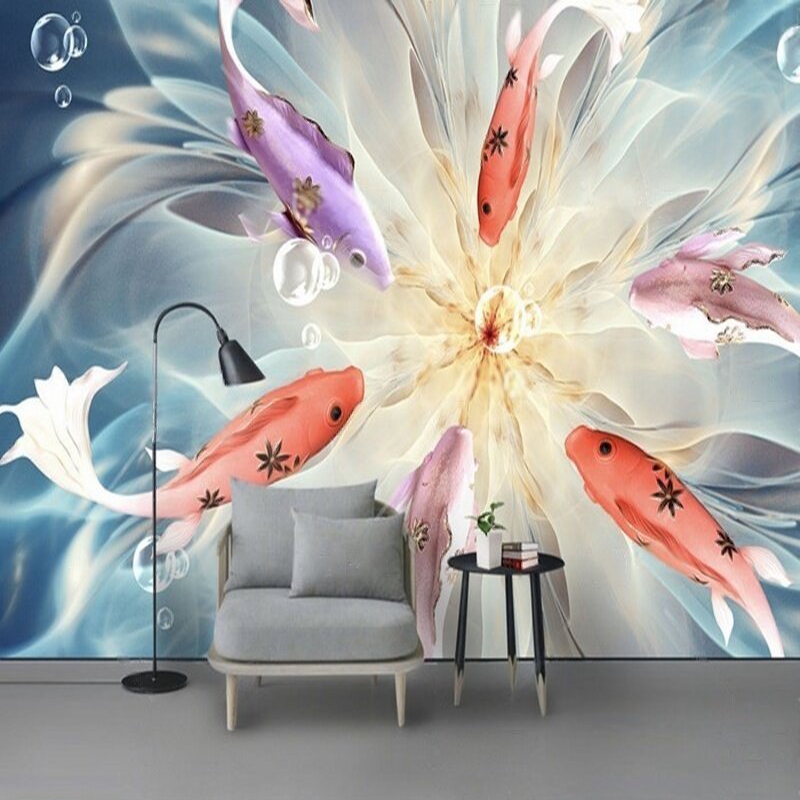 Commercial Wallpaper Printing - تلفزيون أسماك الطاووس المنقوش الحديث والأنيق